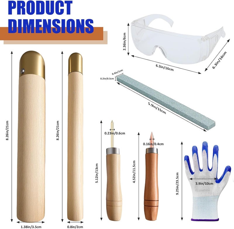 Krbnk Flint Knapping Kit with Copper Hammer - Complete Obsidian Crafting Tools Set for Beginners Includes 2 Copper Boppers, 2 Pressure Flakers, Safety Gloves, Goggles & Talc | Outdoor Flint Grinding Tools - Image 2